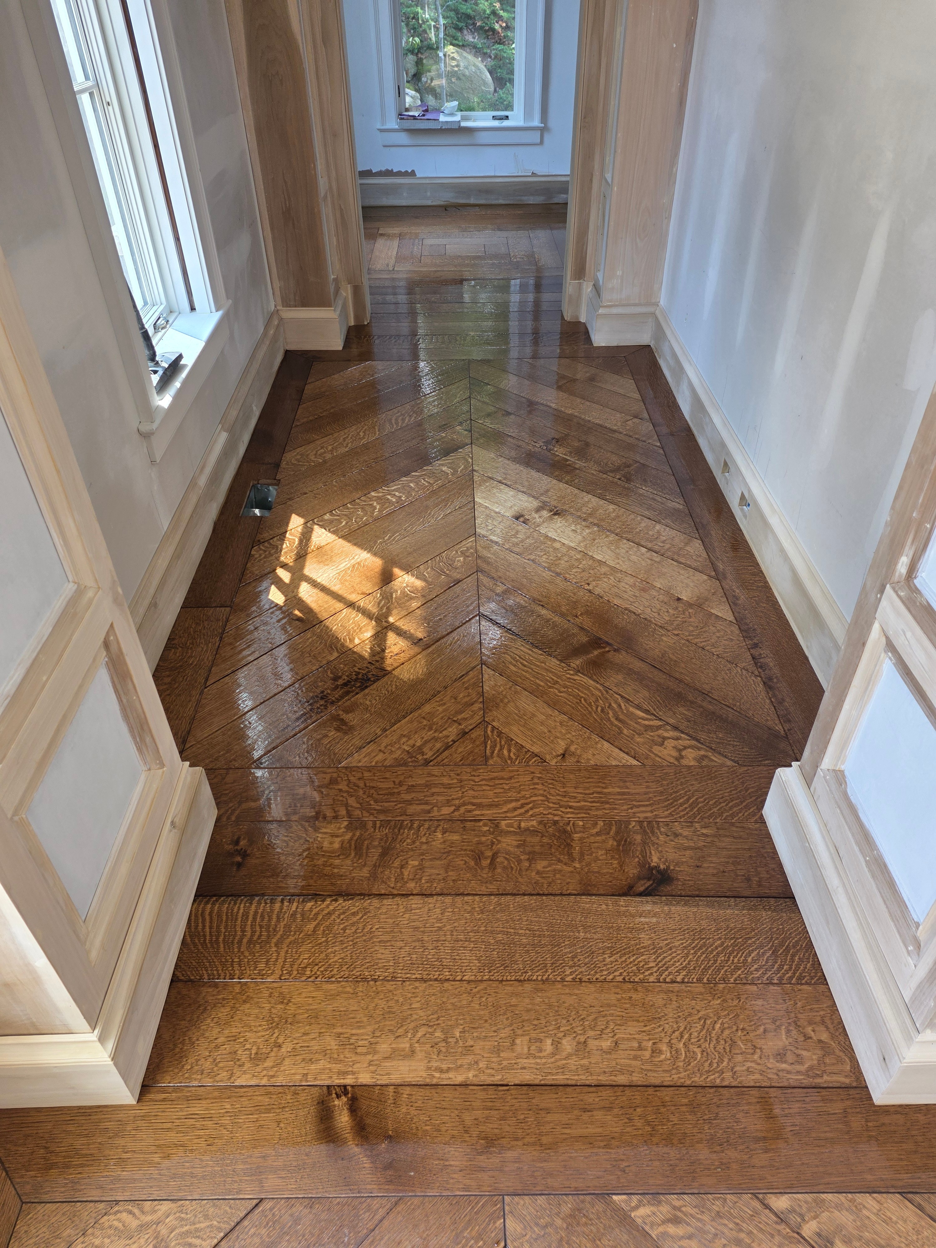 Herringbone pattern hallway refinishing