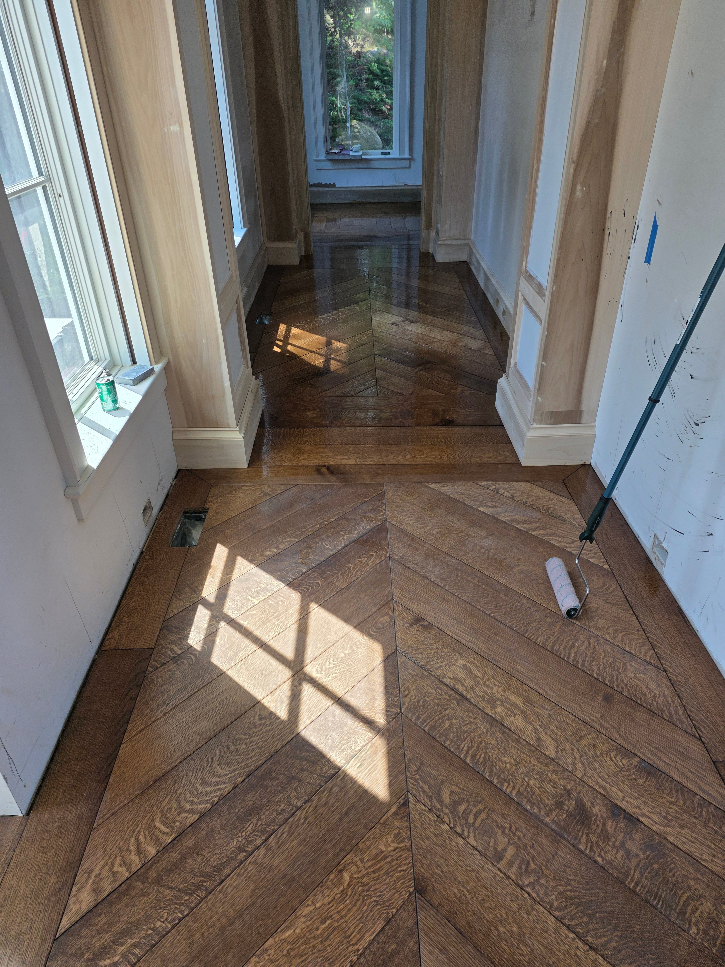 Hallway herringbone pattern refinish